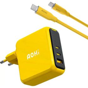 Aohi Magcube 140W 3 Portlu Şarj Adaptörü + 140W 1 mt PD 3.1 480 MBPS Süper Hızlı Şarj ve Data Kablosu Seti