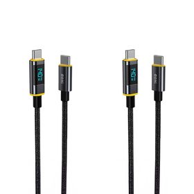 Aohi Magline 140W Type-C to Type-C 1.2 mt PD 3.1 480 MBPS 2'li Led Ekranlı Naylon Örgülü Süper Hızlı Şarj ve Data Kablosu Seti