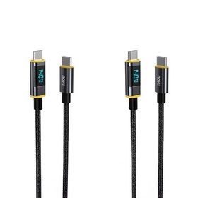 Aohi Magline 140W Type-C to Type-C 1.2 mt PD 3.1 480 MBPS 2'li Led Ekranlı Naylon Örgülü Süper Hızlı Şarj ve Data Kablosu Seti
