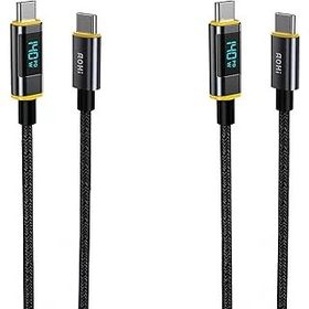 Aohi Magline 140W Type-C to Type-C 1.2 mt PD 3.1 480 MBPS 2'li Led Ekranlı Naylon Örgülü Süper Hızlı Şarj ve Data Kablosu Seti