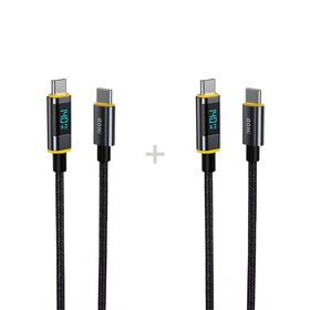 Aohi Magline 140W Type-C to Type-C 1.2 mt PD 3.1 480 MBPS 2'li Led Ekranlı Naylon Örgülü Süper Hızlı Şarj ve Data Kablosu Seti