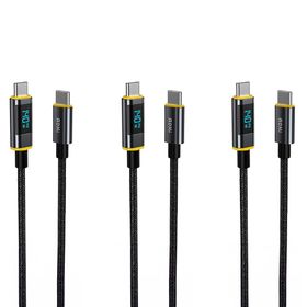 Aohi Magline 140W Type-C to Type-C 1.2 mt PD 3.1 480 MBPS 3'lü Led Ekranlı Naylon Örgülü Süper Hızlı Şarj ve Data Kablosu Seti