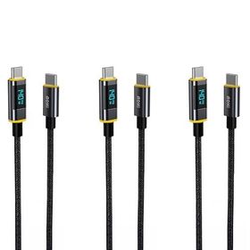 Aohi Magline 140W Type-C to Type-C 1.2 mt PD 3.1 480 MBPS 3'lü Led Ekranlı Naylon Örgülü Süper Hızlı Şarj ve Data Kablosu Seti