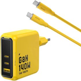 Aohi Youth 140W 3 Portlu Şarj Adaptörü + 140W 1 mt PD 3.1 480 MBPS Süper Hızlı Şarj ve Data Kablosu Seti