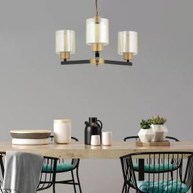 Aplika Jade 3'lü Avize Eskitme Siyah Boyalı Çift Camlı Modern Retro Avize