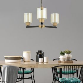 Aplika Jade 3'lü Avize Eskitme Siyah Boyalı Çift Camlı Modern Retro Avize