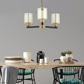 Aplika Jade 3'lü Avize Eskitme Siyah Boyalı Çift Camlı Modern Retro Avize