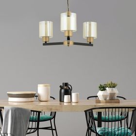 Aplika Jade 3'lü Avize Eskitme Siyah Boyalı Çift Camlı Modern Retro Avize