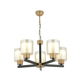 Aplika Jade 5'li Avize Eskitme Siyah Boyalı Çift Camlı Modern Retro Avize