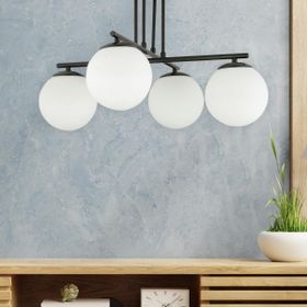 Aplika Mali 4'lü Siyah Avize Beyaz Camlı Modern Retro Avize