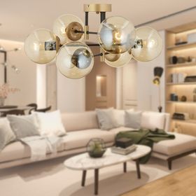 Aplika Maral 6'lı Siyah Eskitme Bal Camlı Modern Retro Avize