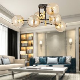 Aplika Maral 6'lı Siyah Gold Bal Camlı Modern Retro Avize