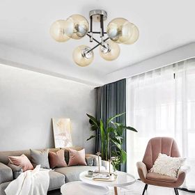 Aplika Maral 6'lı Siyah Krom Bal Camlı Modern Retro Salon Avize
