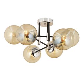 Aplika Maral 6'lı Siyah Krom Bal Camlı Modern Retro Salon Avize