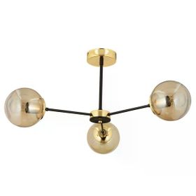 Aplika Nide 3'lü Siyah Gold Bal Camlı Modern Retro Avize