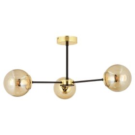 Aplika Nide 3'lü Siyah Gold Bal Camlı Modern Retro Avize