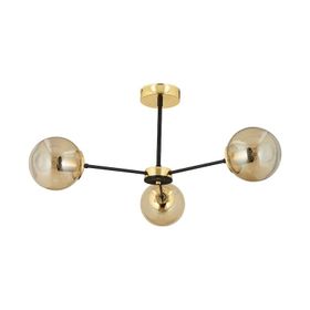 Aplika Nide 3'lü Siyah Gold Bal Camlı Modern Retro Avize
