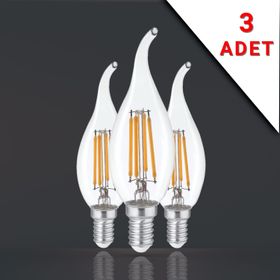 Apliqa 3 Adet Kivrik Uçlu Filamanli E14 Rustik 6 Watt 3000k Gün Işığı T35 Ampul