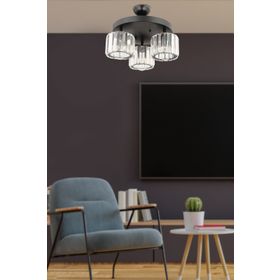 Apliqa 3417-3Y-BL Sabrina 3'lü Yuvarlak Siyah Avize