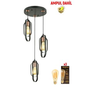 Apliqa 3441-03-CU Koza 3'lü Bakır Eskitme Avize