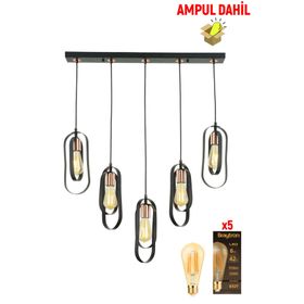 Apliqa 3441-05S-CU-A Koza 5'li Sıralı Bakır Eskitme Avize