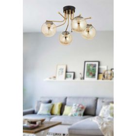 Apliqa 3559-04-BL Edin 4lü Siyah Eskitme Bal Camlı Salon Avize