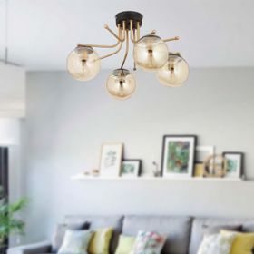 Apliqa 3559-04-BL Edin 4lü Siyah Eskitme Bal Camlı Salon Avize