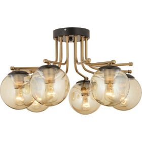 Apliqa 3559-06-BL Edin 6lı Siyah Eskitme Bal Camlı Salon Avize