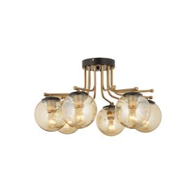 Apliqa 3559-06-BL Edin 6lı Siyah Eskitme Bal Camlı Salon Avize