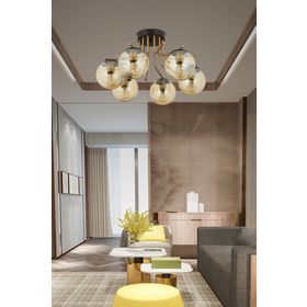 Apliqa 3559-06-BL Edin 6lı Siyah Eskitme Bal Camlı Salon Avize