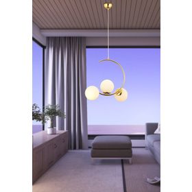 Apliqa 3754-03-GD Ladre 3'lü Beyaz Camlı Gold Avize
