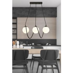 Apliqa 3755-03-BL Jarry 3lü Beyaz Camlı Siyah Avize