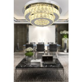 Apliqa 3905-02-CH Ardenia 2 Katlı Krom 3 Renkli Kristalli Ledli Modern Salon Led Avize
