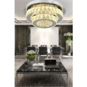 Apliqa 3905-02-CH Ardenia 2 Katlı Krom 3 Renkli Kristalli Ledli Modern Salon Led Avize