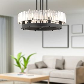 Apliqa 3925-06-BL Azalea 6'lı Siyah Kristalli Taşlı Modern Tasarım Kristal Salon Avize
