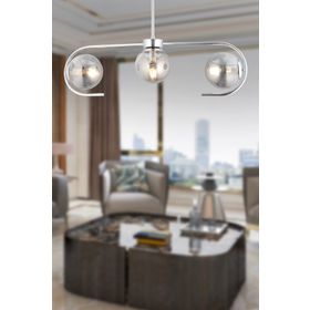 Apliqa 3948-03-CH Diaspor 3'lü Sıralı Krom Füme Camlı Modern Sarkıt Retro Salon Avize