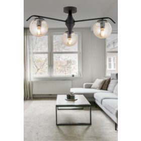 Apliqa 3948-03P-BL-01 Diaspor 3'lü Yuvarlak Siyah Bal Camlı Modern Plafonyer Avize