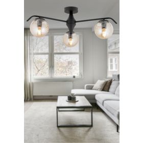 Apliqa 3948-03P-BL-01 Diaspor 3'lü Yuvarlak Siyah Bal Camlı Modern Plafonyer Avize