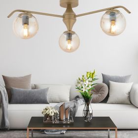 Apliqa 3948-03P-FR-01 Diaspor 3'lü Yuvarlak Eskitme Bal Camlı Modern Plafonyer Retro Salon Avize