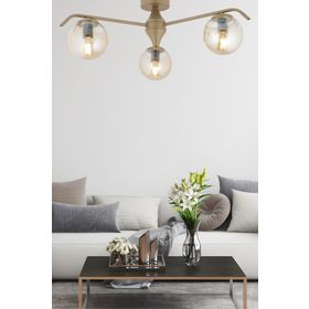 Apliqa 3948-03P-FR-01 Diaspor 3'lü Yuvarlak Eskitme Bal Camlı Modern Plafonyer Retro Salon Avize