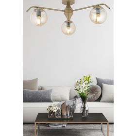 Apliqa 3948-03P-FR-01 Diaspor 3'lü Yuvarlak Eskitme Bal Camlı Modern Plafonyer Retro Salon Avize