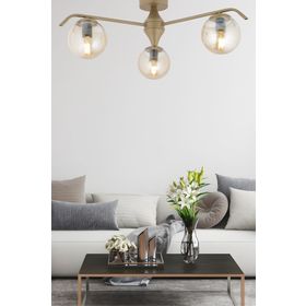 Apliqa 3948-03P-FR-01 Diaspor 3'lü Yuvarlak Eskitme Bal Camlı Modern Plafonyer Retro Salon Avize