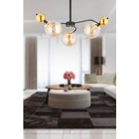 Apliqa 3949-03-BL-GD Florit 3'lü Siyah Gold Modern Oturma Odası Salon Avize