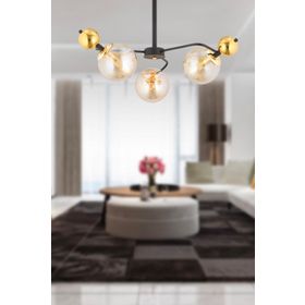 Apliqa 3949-03-BL-GD Florit 3'lü Siyah Gold Modern Oturma Odası Salon Avize