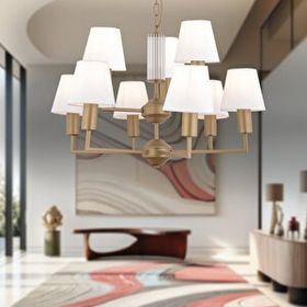 Apliqa 3955-09-FR-WH Ellery 9'lu Eskitme Beyaz Şapkalı Modern Plafonyer Retro Salon Avize