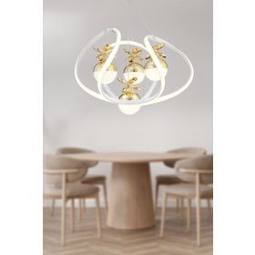 Apliqa 4044-04-WH-GL Balca 4'lü Beyaz Gold 3 Renkli Ledli Led Avize