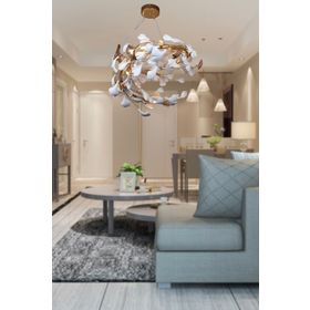 Apliqa 4053-10Y-GD Albany 10'lu Yuvarlak Sarı Yaş Boyalı Çiçek Görünümlü Modern Avize