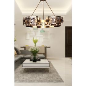 Apliqa 4061-12Y-FR Braxton 12'li Yuvarlak Lak Eskitme Metal Desenli Oturma Odası, Salon Avize