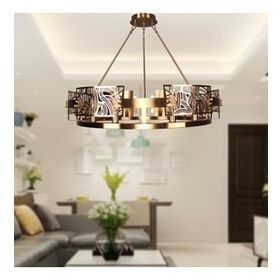 Apliqa 4061-12Y-FR Braxton 12'li Yuvarlak Lak Eskitme Metal Desenli Oturma Odası, Salon Avize