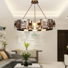 Apliqa 4061-12Y-FR Braxton 12'li Yuvarlak Lak Eskitme Metal Desenli Oturma Odası, Salon Avize
